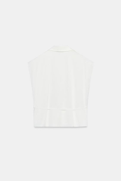 ZARA АТЛАСНАЯ РУБАШКА БЕЗ РУКАВОВ С ПОЯСОМ, БЕЛЫЙ