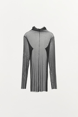 ZARA ТОП С ВОРОТНИКОМ-СТОЙКОЙ И 100% ШЕЛКОМ, СЕРЫЙ