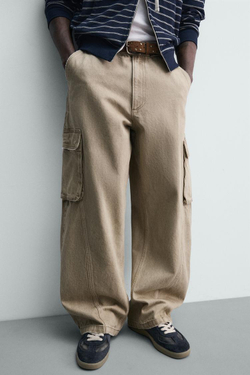 ZARA БРЮКИ КАРГО BALLOON FIT, БЕЖЕВЫЙ