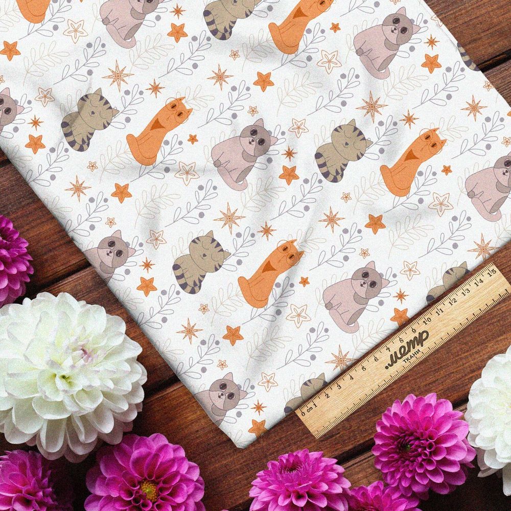 Ткань флис коты мультяшные