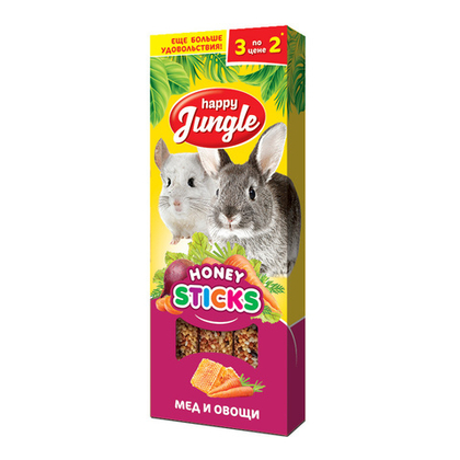 HAPPY JUNGLE Палочки для крупных грызунов Мед и овощи (3 шт), 90 г