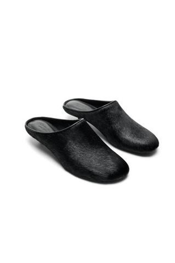 Massimo Dutti Туфли на низком каблуке с открытой пяткой и меховой отделкой - Limited Edition, черный