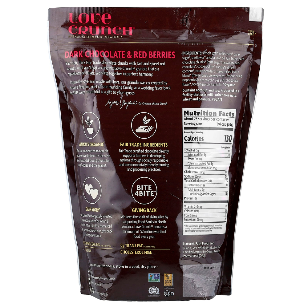Nature's Path, Love Crunch®, органическая гранола премиального качества, темный шоколад и красные ягоды, 750 г (26,4 унции)