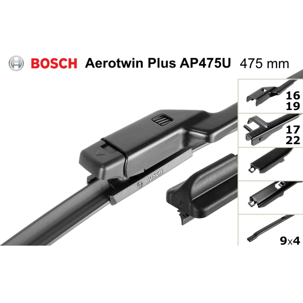 Щетка плоск 4 адаптера \ 475/19' Audi,Ford, Kia,MB,Opel,VW универс. (Aerotwin Plus)