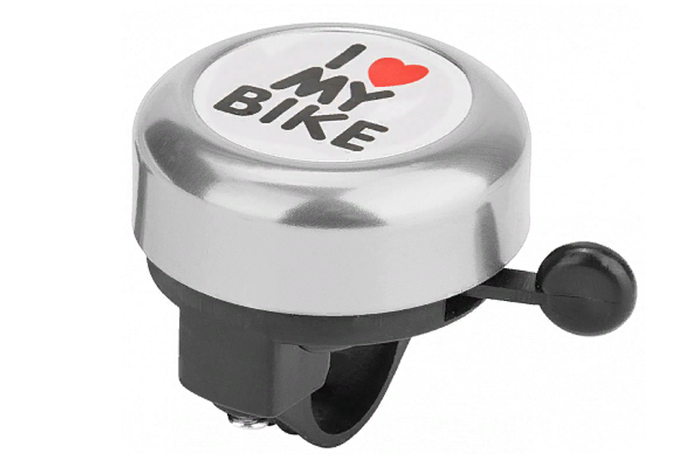 Велосипедный звонок 45AE-06 "I Love my bike" алюм/пластик черно-серебристый,арт.210142