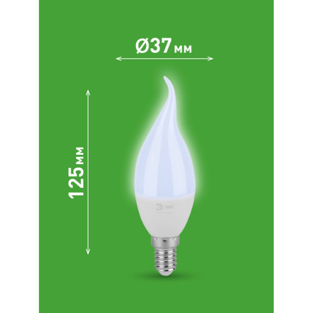 Лампа светодиодная ЭРА GREEN LINE LED BXS-10W-865-E14 GL 10Вт свеча на ветру холодный свет E14 | Лампы cветодиодные Свеча (B/C)