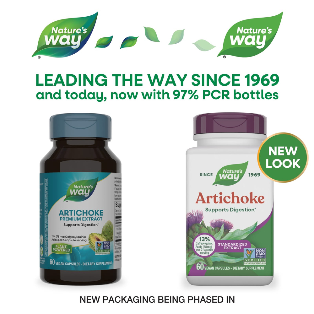 Nature's Way, артишок, стандартизированный экстракт, 60 веганских капсул
