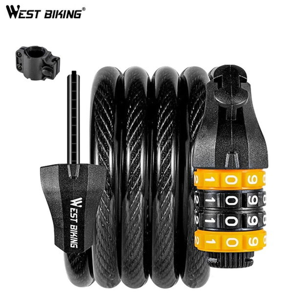 Замок навесной, тросовый West Biking YP0705061, 1200 мм