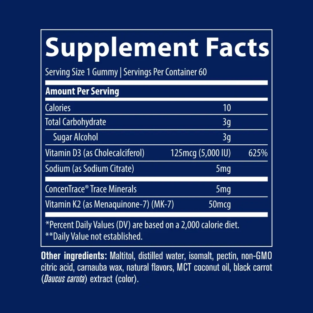 Vitamin D3 + K2 60 жевательных пастилок Trace Minerals Research