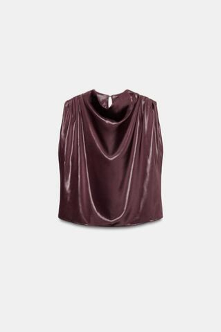 ZARA АТЛАСНЫЙ ТОП С ЗОЛОТИСТОЙ АППЛИКАЦИЕЙ, БУРГУНДИ