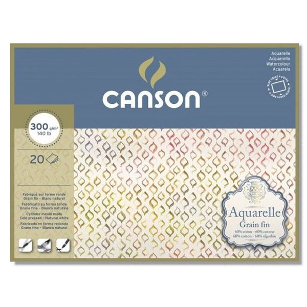 Блок для акварели AquarellCP Fine 300 г/м², A4+ 48х36 см, склейка с четырех сторон 20 л, мелкозернистая, Canson C400106438