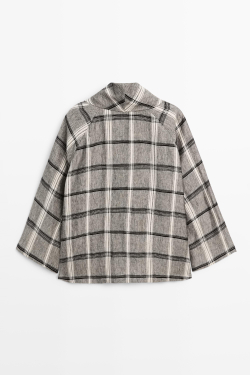 Massimo Dutti Куртка-рубашка в клетку с завязками, серый