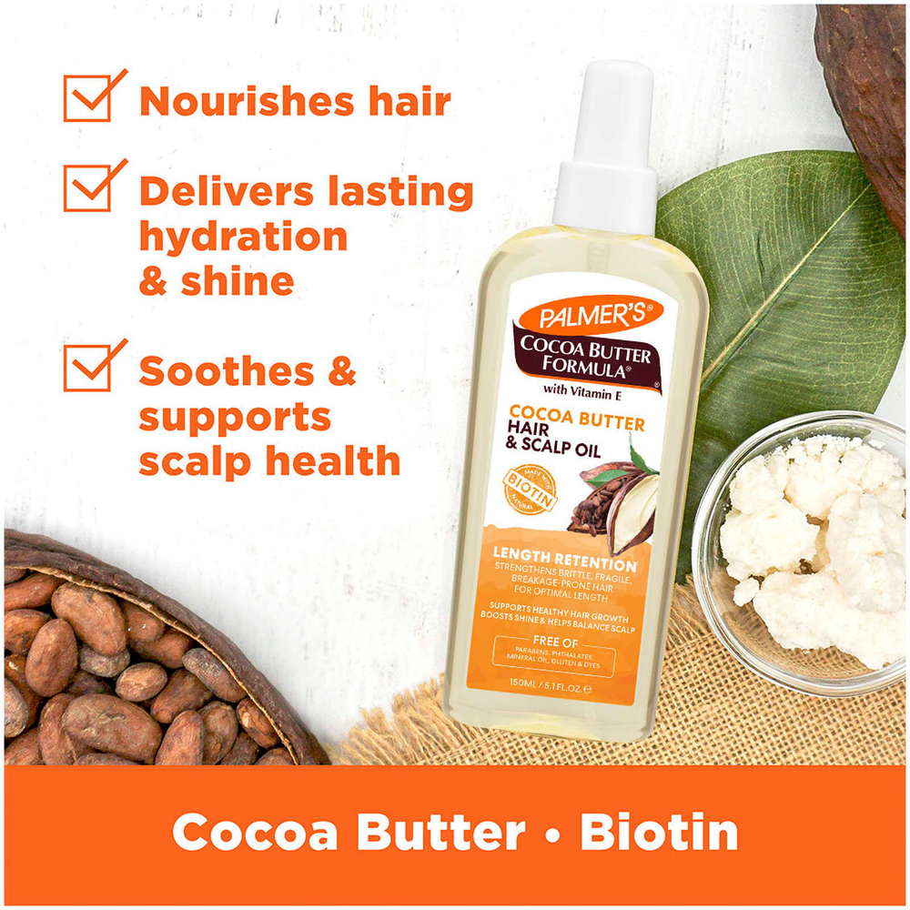 Palmer's, Cocoa Butter Formula® с витамином E, масло для сохранения длины волос и кожи головы, 150 мл (5,1 жидк. унции)