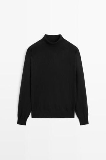 Massimo Dutti Свитер из 100% кашемира с высоким воротником, черный