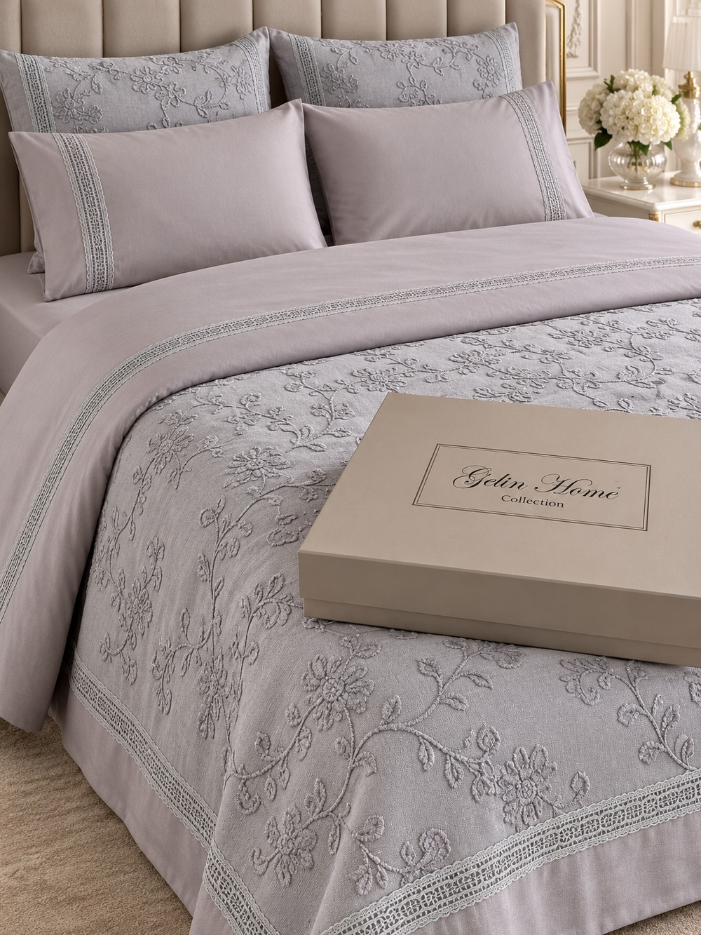 Gelin Home КПБ 7 пр. ELMINA серый цвет покрывало 240*260, пододеяльник 200*220, простынь 240*260, наволочки 50*70 2шт, декоративные наволочки 50*70 2шт GLNS401 — фото 6
