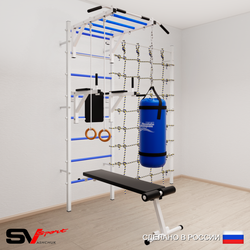 Шведская стенка Sv Sport усиленная 65120 (Турник рукоход/Брусья/Скамья/Кольца/Цепь/Мешок 22кг/Канатный лаз)