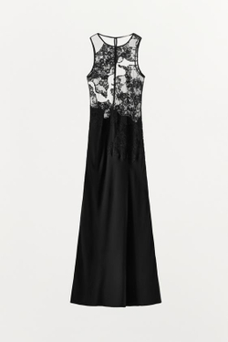 ZARA ДЛИННОЕ ПЛАТЬЕ С КРУЖЕВНОЙ ОТДЕЛКОЙ — ZW COLLECTION, ЧЕРНЫЙ