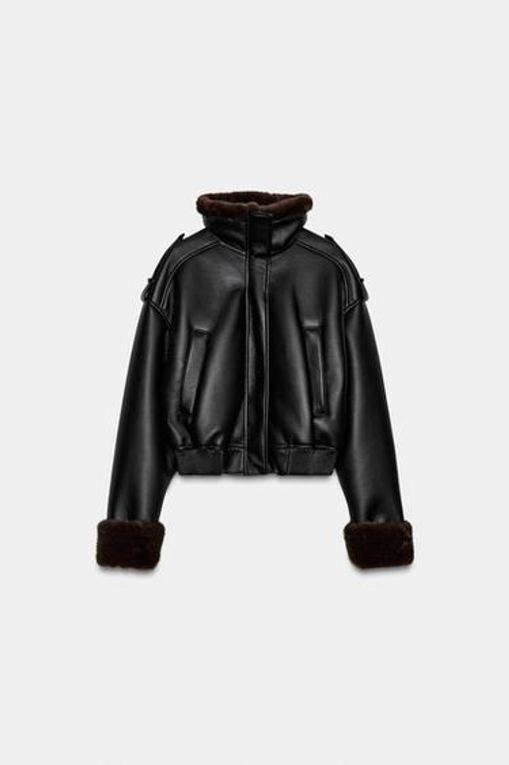 Двусторонняя искусственная кожа бомбер куртка - ZARA