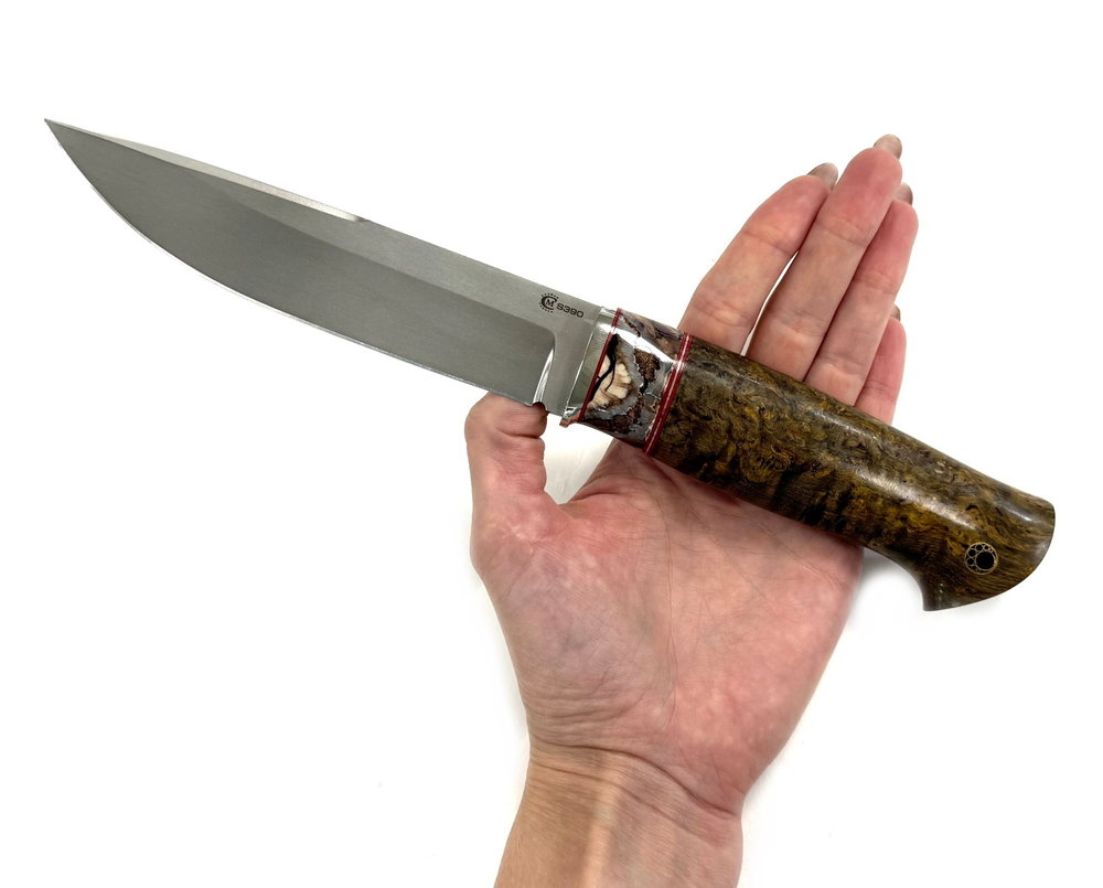 Нож Тигр, Bohler S390, мельхиор, зуб мамонта, карельская береза
