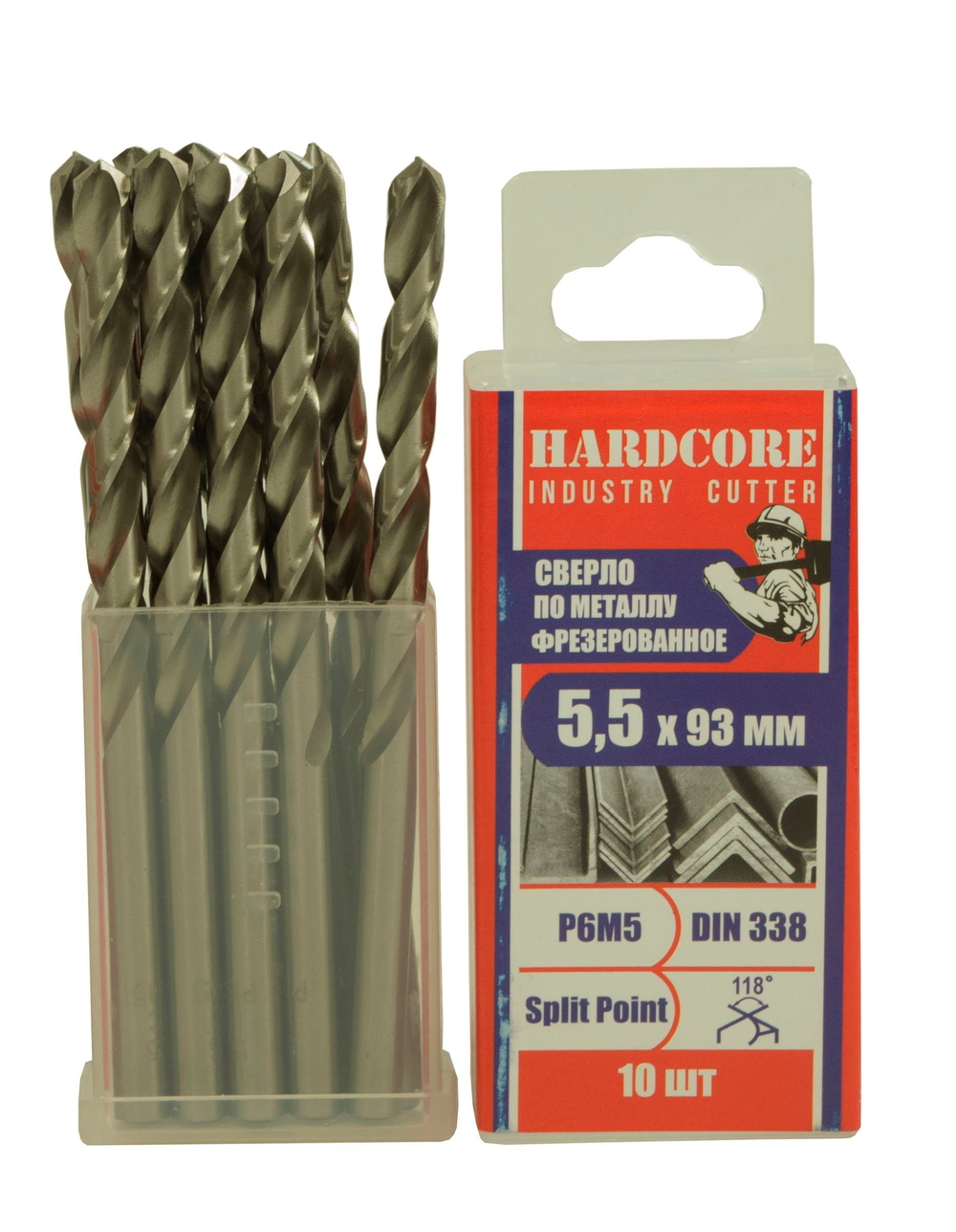 Сверло по металлу фрез. Р6М5 5.5х93мм 10 шт/уп "Hardcore" Industry cutter