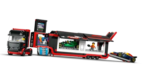 Конструктор LEGO City 60445 Грузовик с автомобилями RB20 и AMR 24 F1