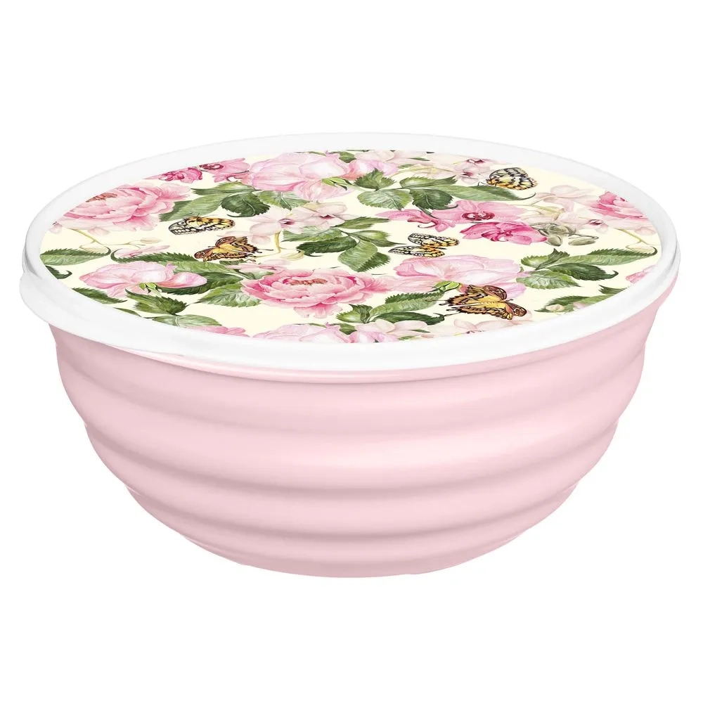 Миска "Латина" 3,2л с крышкой с декором "Розовый сад" (микс)