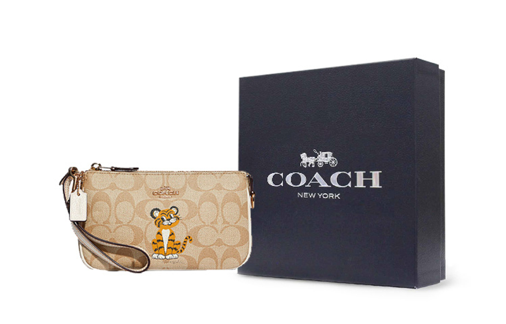 COACH Nolita 19 Coated Canvas With Pebbled Leather Clutch Small Women"s Khaki White