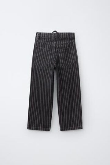 ZARA ДЖИНСЫ BAGGY RELAXED В ПОЛОСКУ, ЧЕРНЫЙ/ЭКРЮ