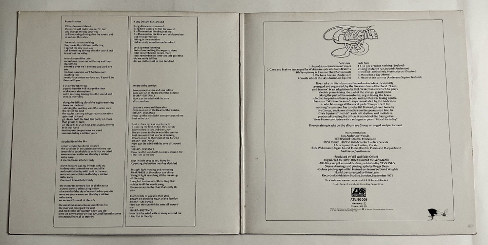 Винтажная виниловая пластинка LP Yes Fragile (Germany 1985)