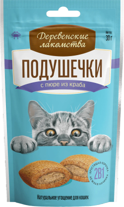"Подушечки с пюре из краба" для кошек ДЕРЕВЕНСКИЕ ЛАКОМСТВА - 30 гр