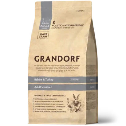 Сухой корм GRANDORF CAT Rabbit&Turkey STERILISED для стерилизованных кошек и котов, кролик и индейка 2кг