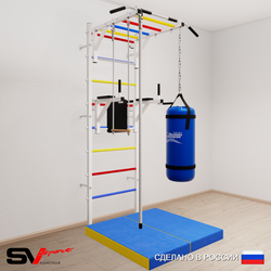Шведская стенка Sv Sport 5465 (Турник рукоход/Брусья/Канат/Трапеция/Цепь/Мешок 15кг/Мат 1м)