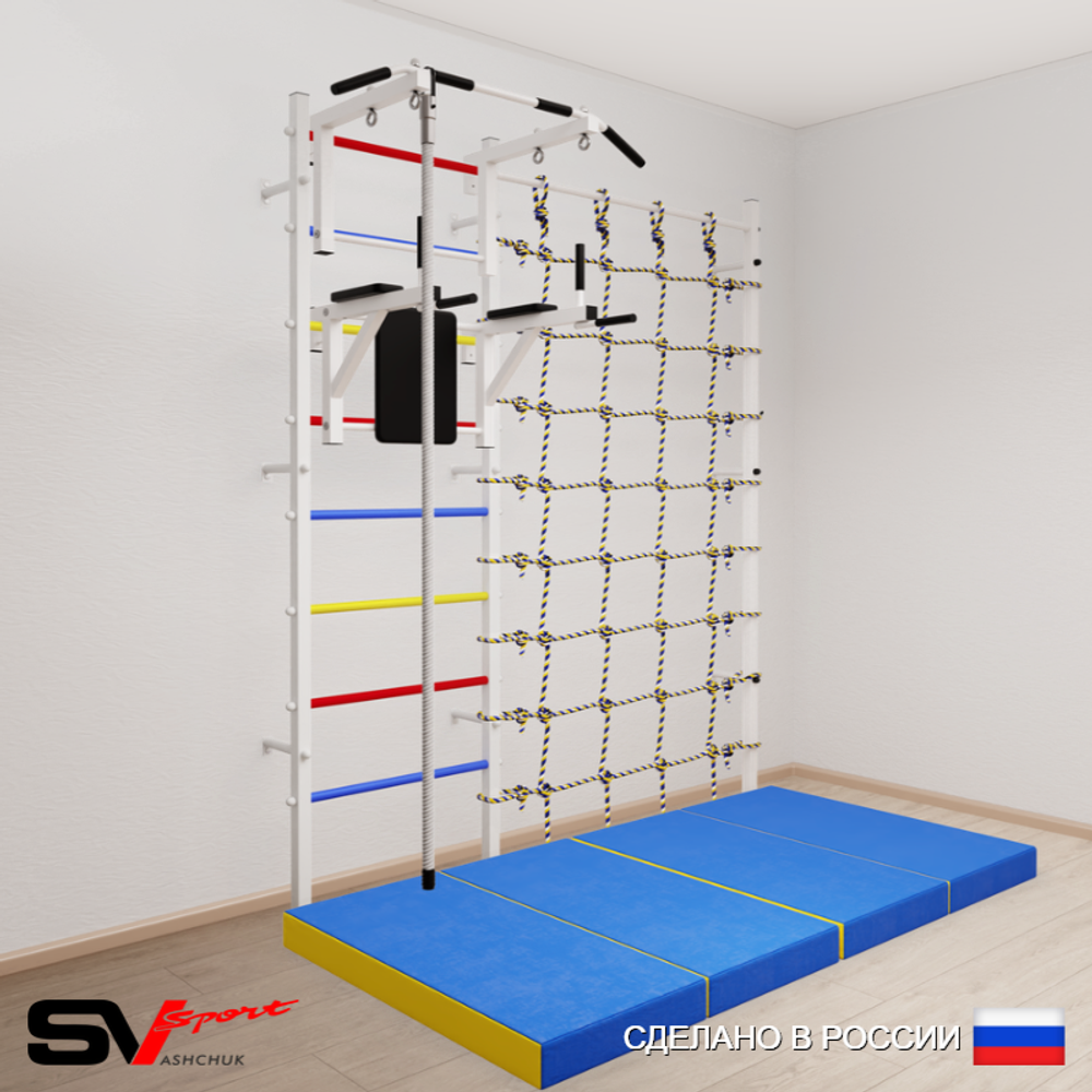 Шведская стенка Sv Sport усиленная 67040 (Турник стандарт/Брусья/Канат/Мат 2м/Канатный лаз)