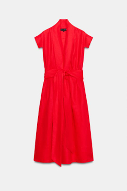 ZARA ПЛАТЬЕ МИДИ ИЗ СМЕСОВОГО ЛЬНА — ZW COLLECTION, КРАСНЫЙ