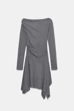 ZARA КОРОТКОЕ ПЛАТЬЕ АСИММЕТРИЧНОГО КРОЯ, СЕРЫЙ МЕЛАНЖ