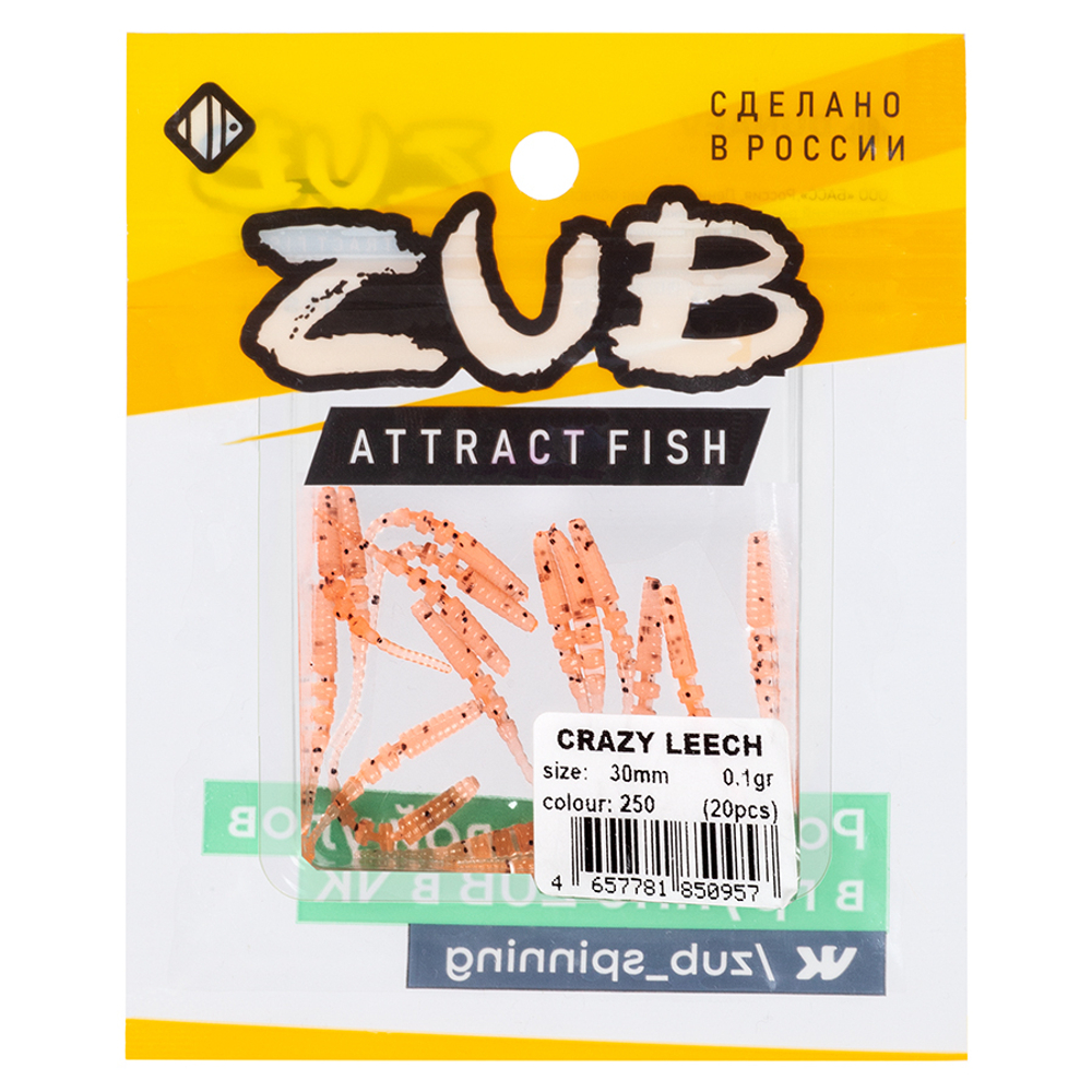 Приманка ZUB-CRAZY LEECH 30мм(1,2")-20шт, (цвет 250) морковный с блестками