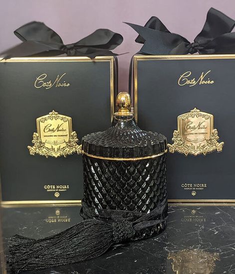 Утренний чай, большая черная свеча Арт-деко с кисточкой, Cote Noire