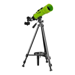 Телескоп BRESSER JUNIOR 70/400 в зеленом рюкзаке (8850610B4K000) - вид на штативе с адаптером для смартфона