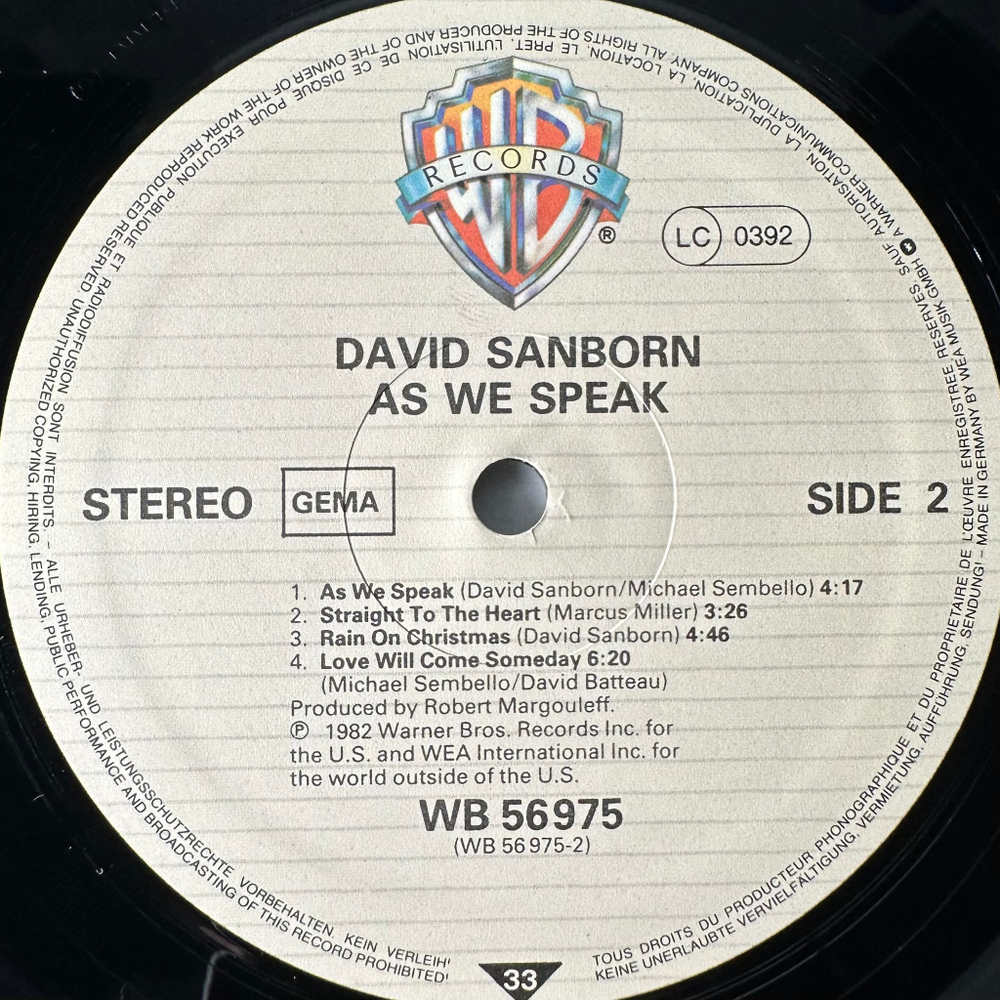 David Sanborn ‎– As We Speak (Европа 1982г.)