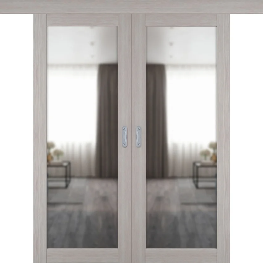 Фото двустворчатой двери купе 32Х stone oak с зеркалом с одной стороны