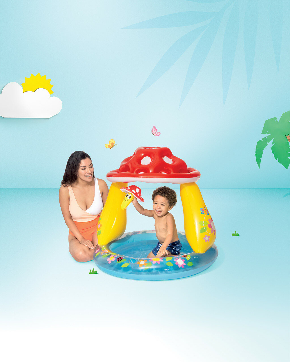 Бассейн надувной Intex 57114 Sunset Shade Грибок 102х89 см / Круглый бассейн Интекс с навесом от солнца и надувным дном для дачи