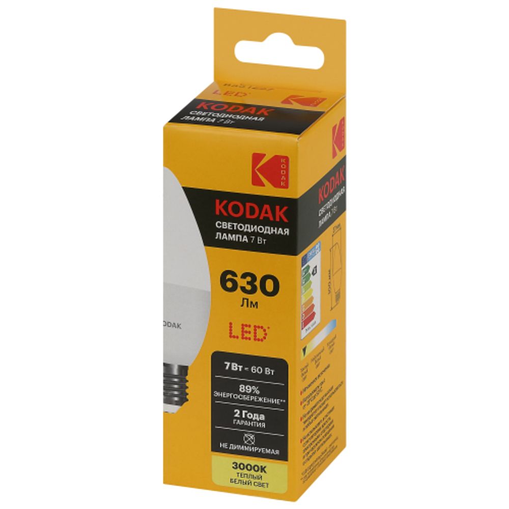 Лампа светодиодная Kodak LED B35-7W-830-E27 K 7Вт свеча теплый белый свет Е27 | Kodak
