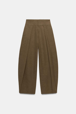 ZARA БРЮКИ BALLOON С ЗАЩИПАМИ, КОРИЧНЕВЫЙ МЕЛАНЖ