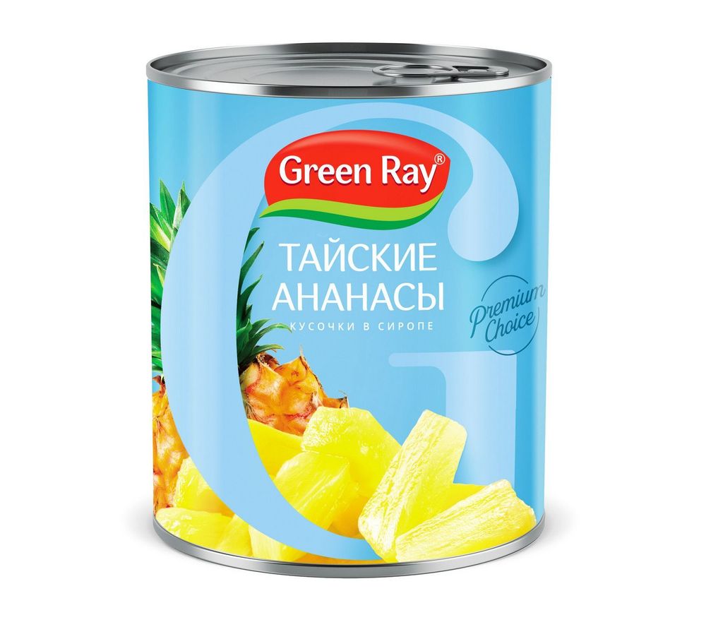 Ананасы Тайские GREEN RAY кольца в сиропе ж/б 580г