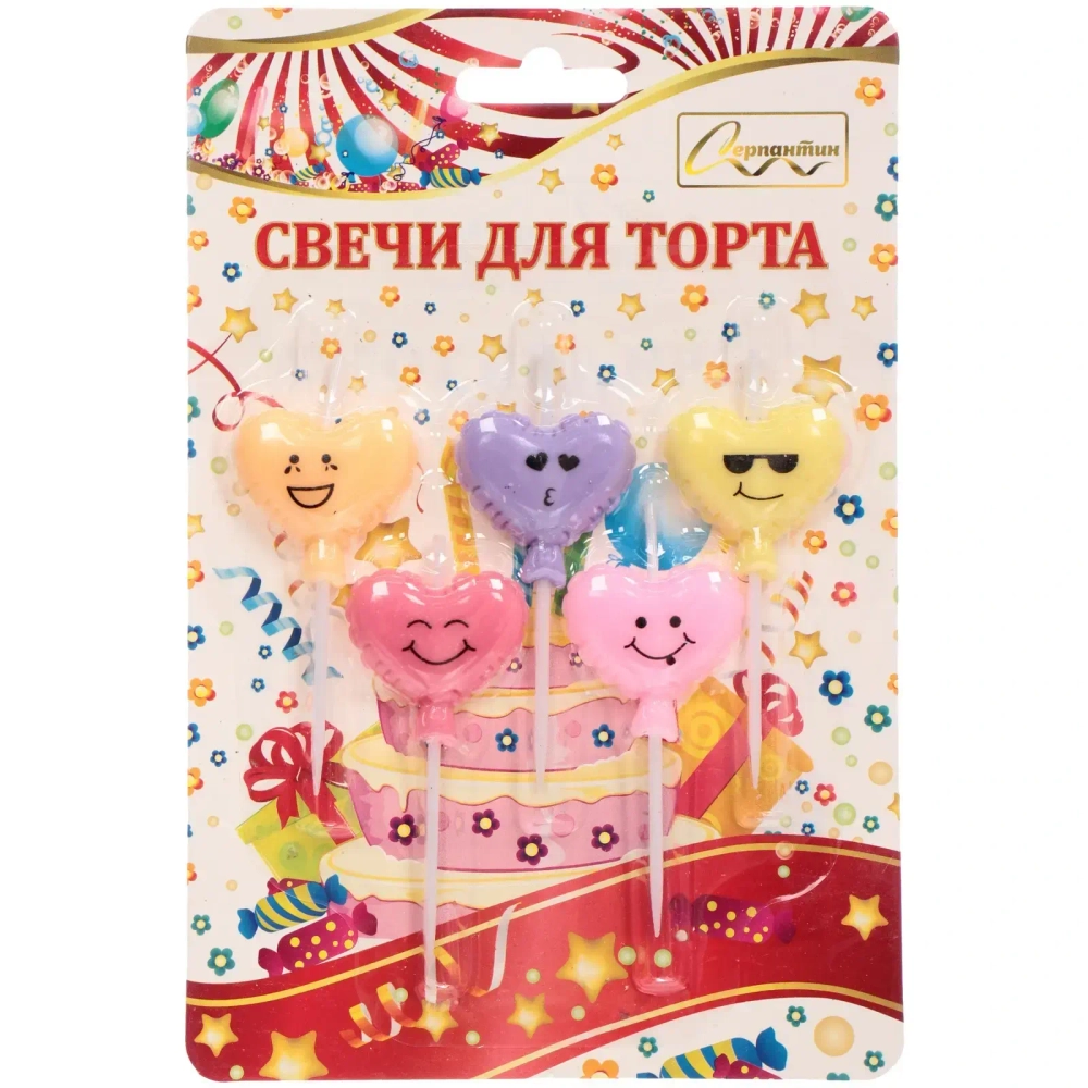 Свечи для торта «Эмоции» 5 шт, 2*3 см, микс