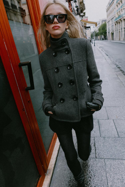 ZARA ШЕРСТЯНОЕ ПАЛЬТО, СЕРЫЙ