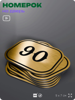 Номерок на дверь квартиры 90, для кабинета, офиса, шильдик 9 х 7 см, золотистый, Айдентика Технолоджи