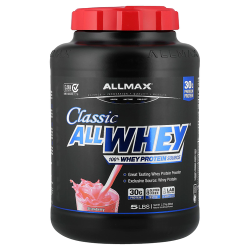 ALLMAX, CLASSIC ALLWHEY®, 100% источник сывороточного протеина, клубничный вкус, 2,27 кг (5 фунтов)