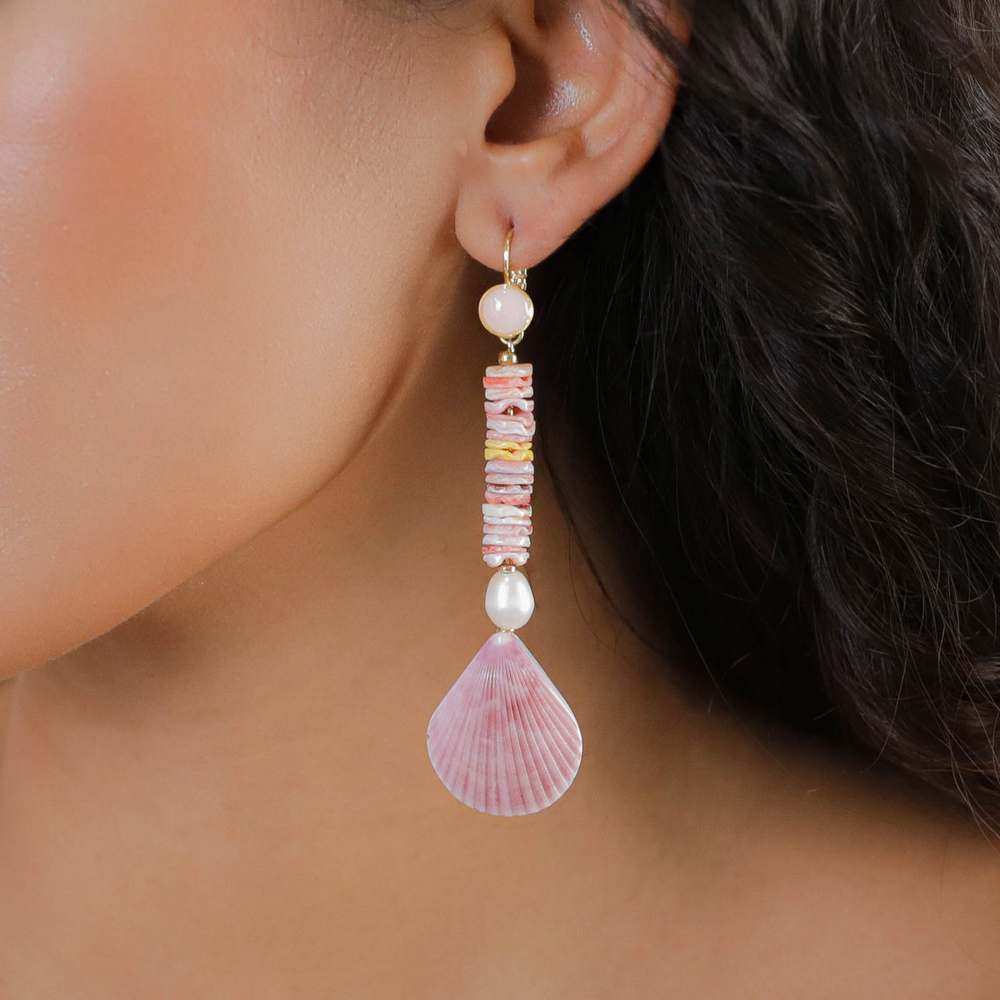 Серьги Nature Bijoux, Spiaggia Rosa, с морскими ракушками, жемчугом и розовым кварцем, NB26.1-12-905