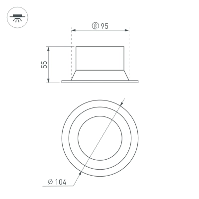 Светильник MS-BREEZE-BUILT-R104-12W Warm3000 (WH, 90 deg, 230V) (Arlight, IP20 Металл, 5 лет)
